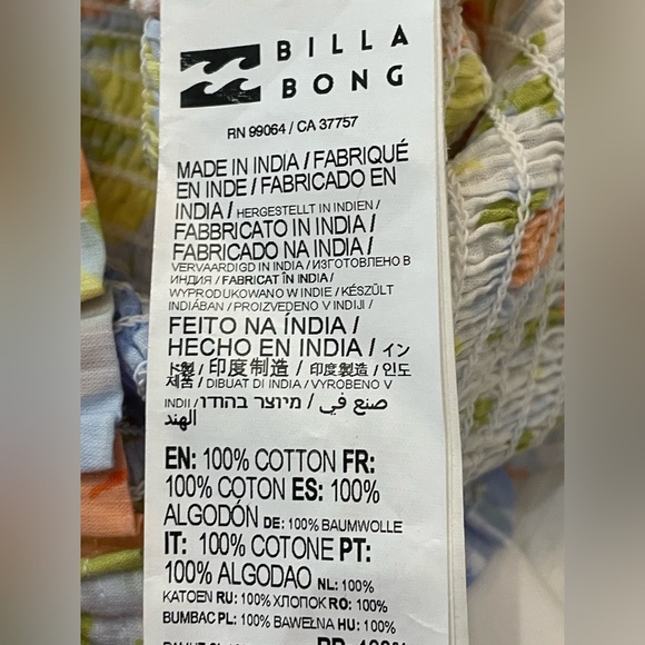 BILLABONG‎ Feeling Groovy Smocked Cropped Puff Sleeve Floral Print Top LG - Picture 14 of 15